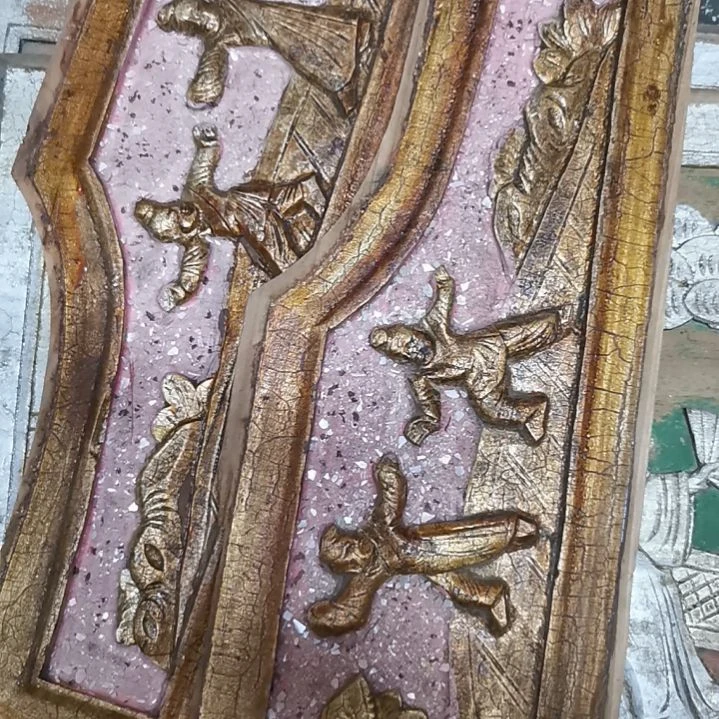 木静***缘老木雕花版一对