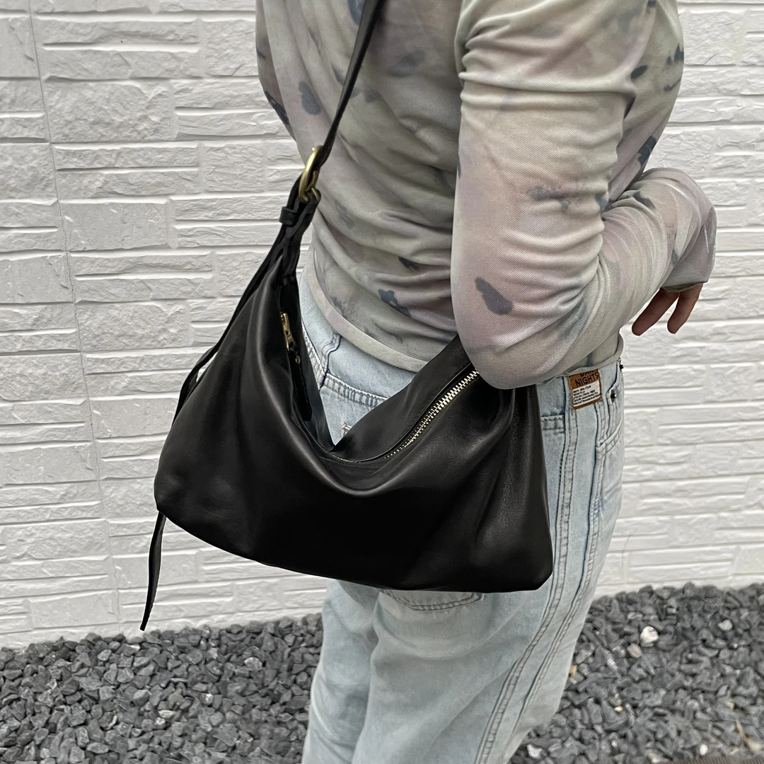 【水洗HOBO】头层水洗植鞣牛皮单肩斜挎简约休闲HOBO