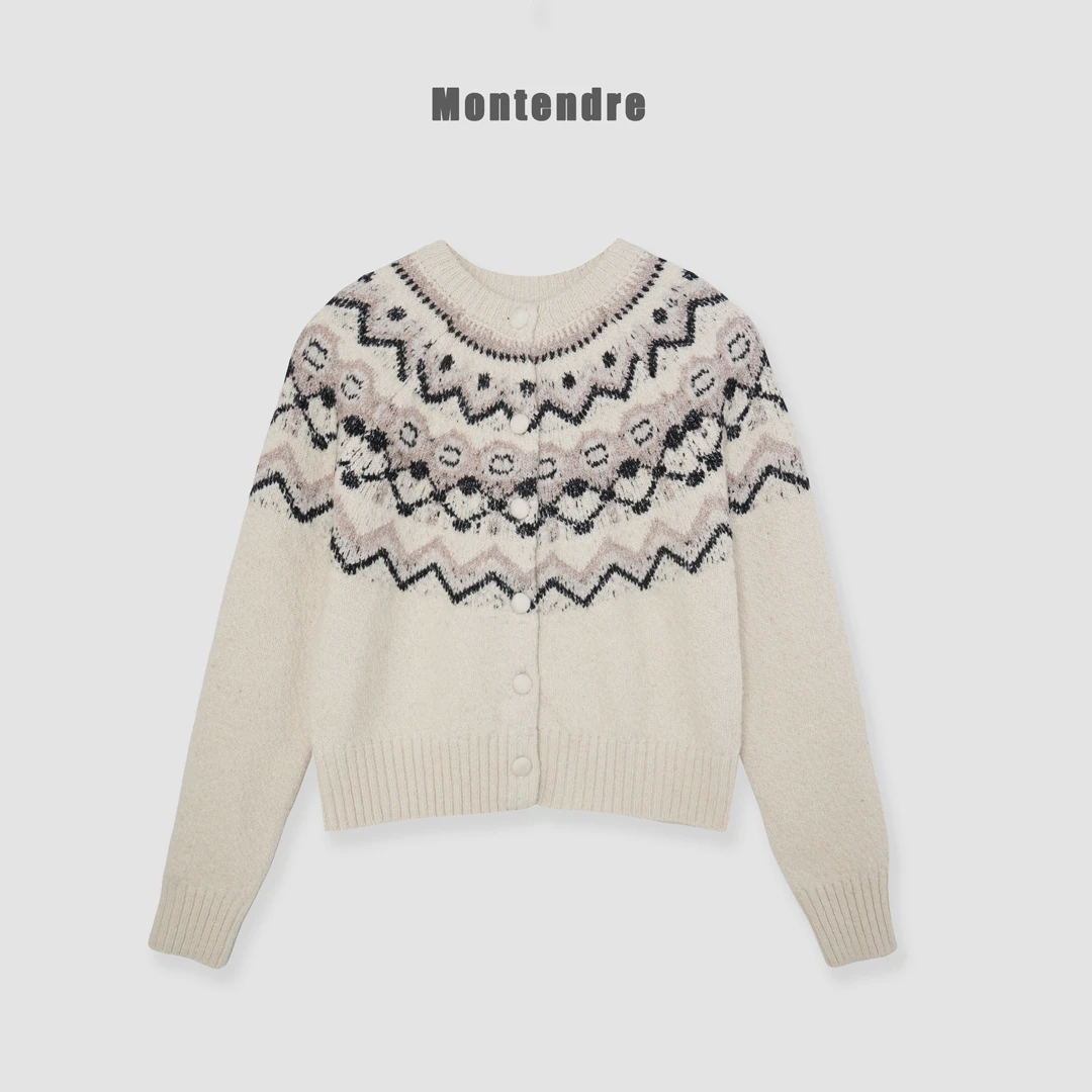 【MonTendre】秋冬新款 P 费尔岛风提花上衣复古宽松慵懒风毛针织衫