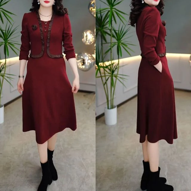 大码假两件长袖连衣裙女2025秋冬季新款气质显瘦加厚百搭打底裙子