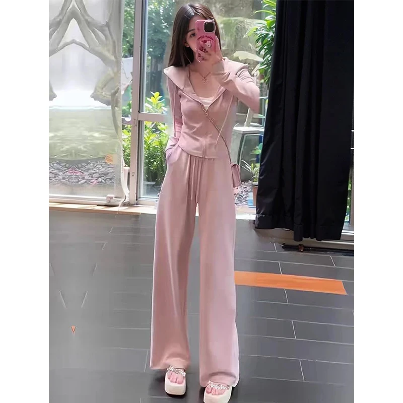 2025春秋新款时尚休闲减龄套装女气质开衫卫衣阔腿裤显瘦两件套女