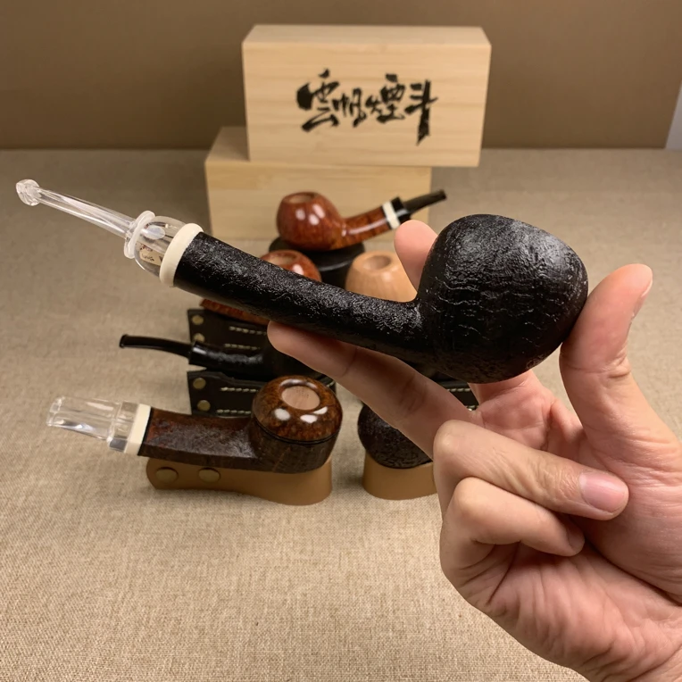 云帆独立斗师【喷砂长杆橡果】手工烟斗