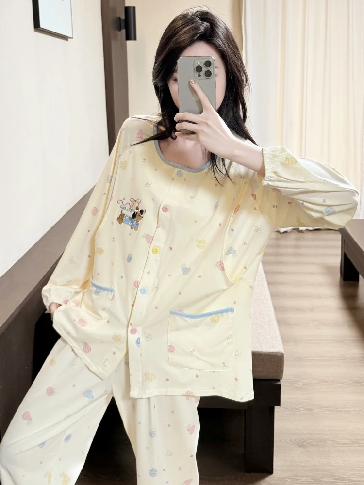 《莫代尔棉夏季带胸垫》月子服产后哺乳睡衣孕妇喂奶住院服家居服
