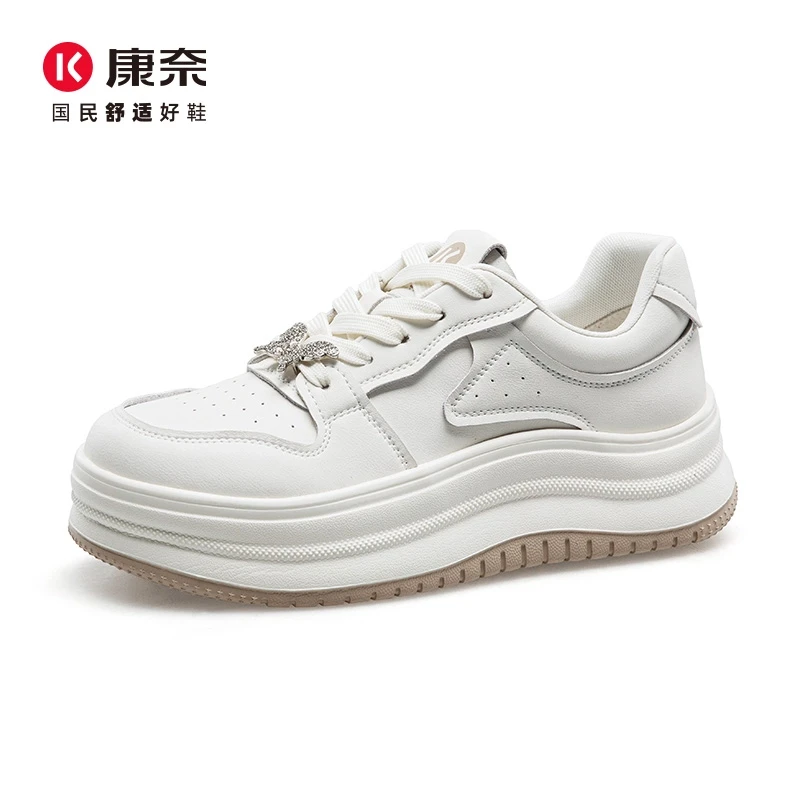 Kangnai/康奈52105专柜正品2025春时尚休闲厚底板鞋百搭女小白鞋