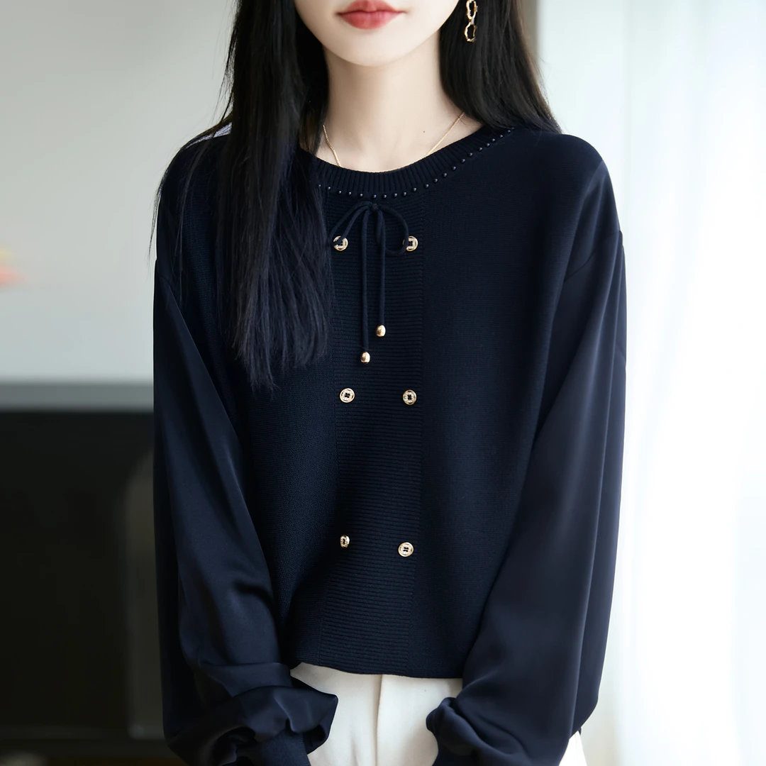 大码女装微胖mm春秋大码气质女士遮肚子巨显瘦上衣内搭针织打底衫