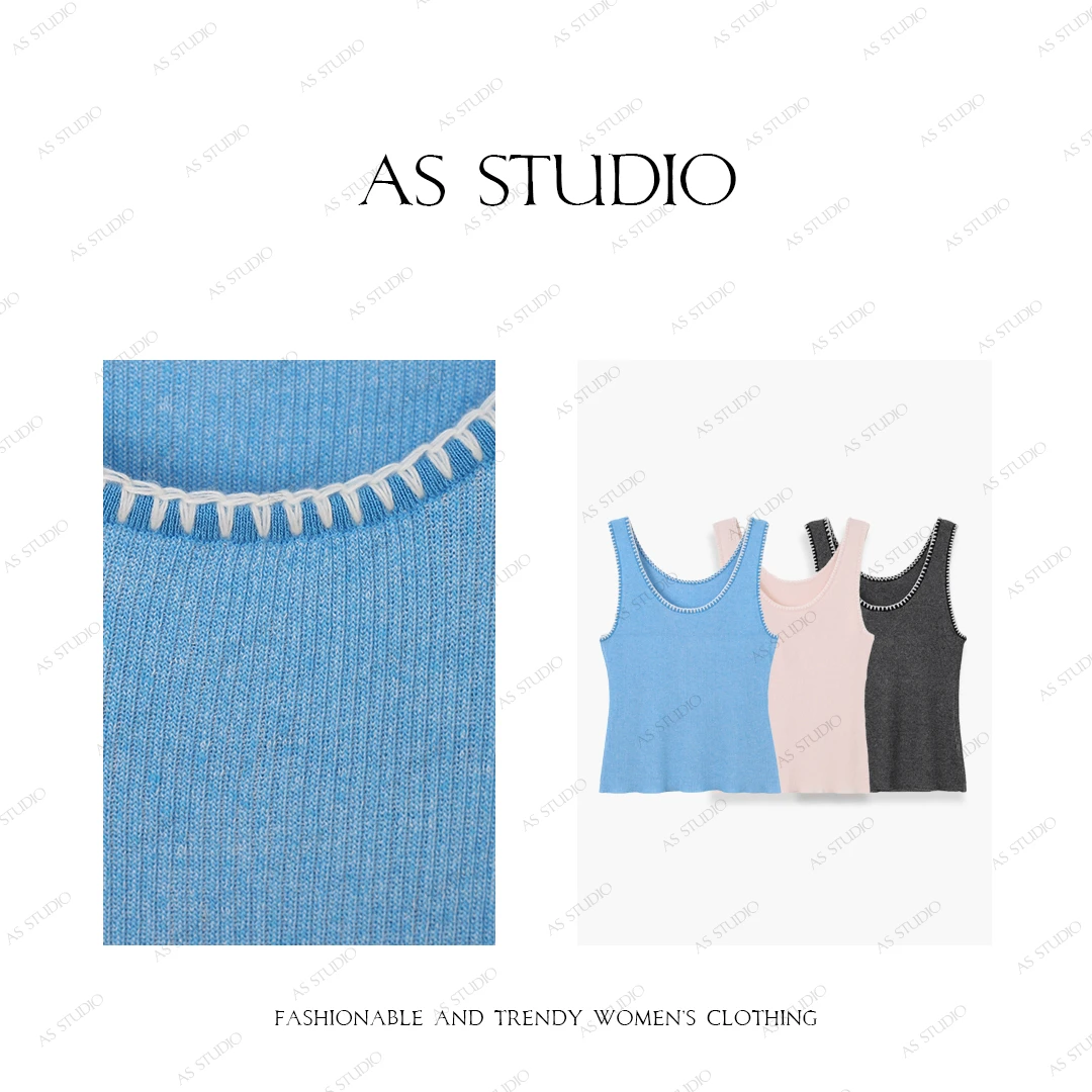 【AS夏时差】 25新美式复古撞色边边修身百搭小背心AS25XBX01047