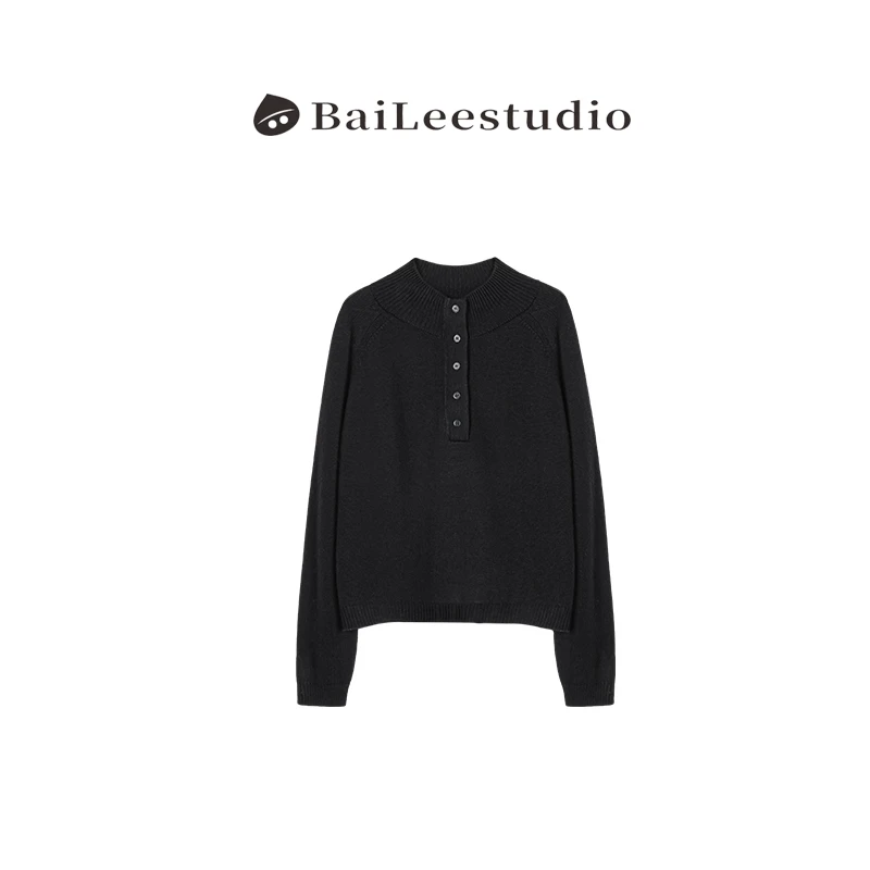 【柏栗良品】秋季纽扣针织开衫长袖套头毛针织衫M25368