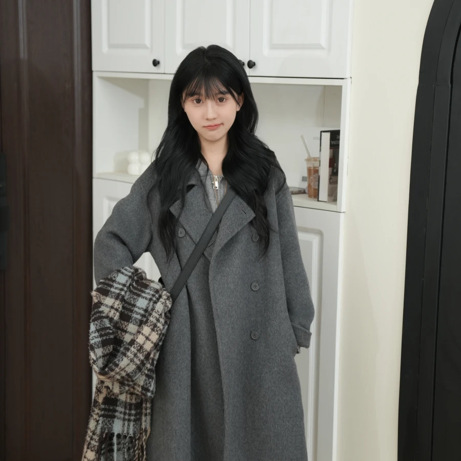 宽松气质百搭时尚中长大衣女秋冬小个子双面呢