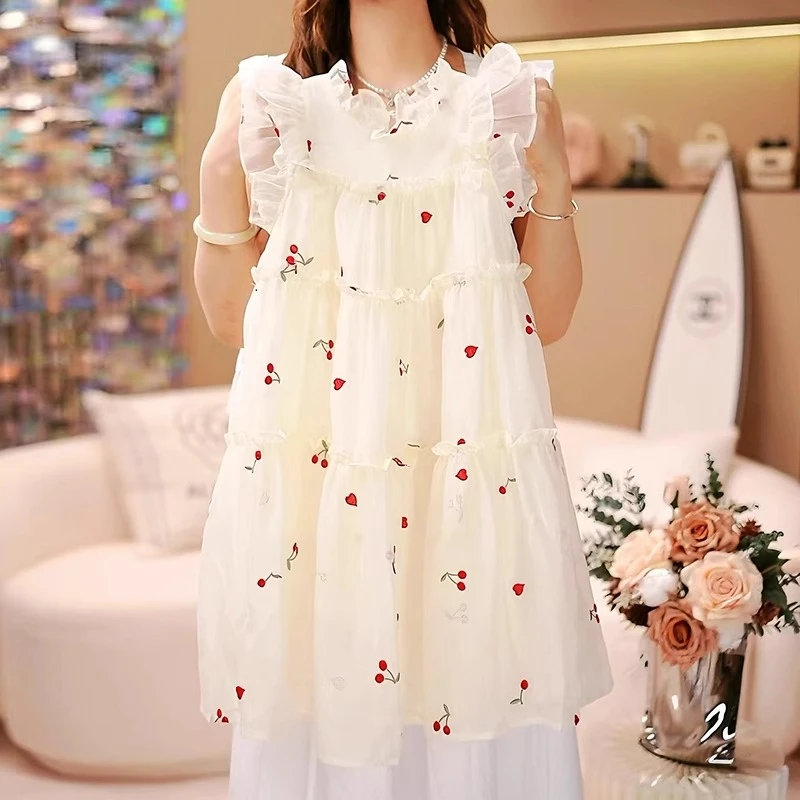 女童飞袖连衣裙夏季2025新款儿童网纱裙子夏装韩版女孩公主裙洋气