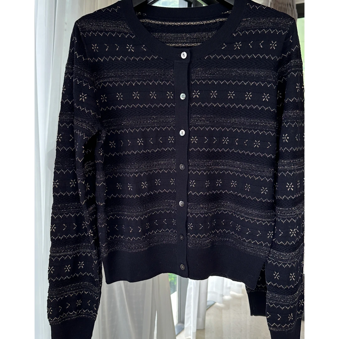 JESSICA WU墨玉星轨提花垂云罗纹收边奢雅针织开衫2549G04006