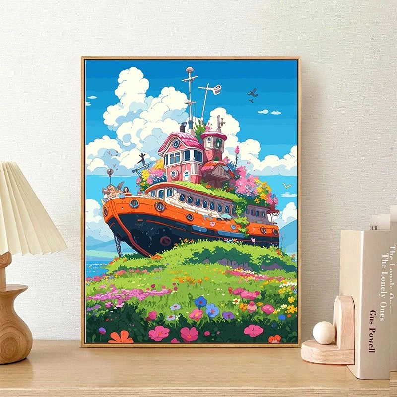 数字油画diy直播新版画布手工填色解压客厅房间油彩画装饰画手绘