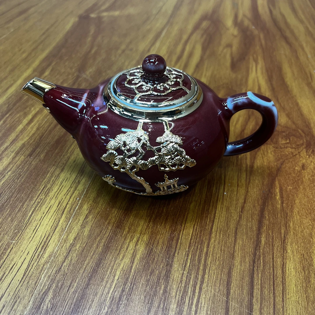 陶瓷郎红冰裂镶器壶