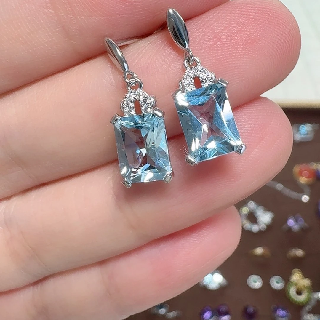 托帕石戒指银S925镶嵌耳钉