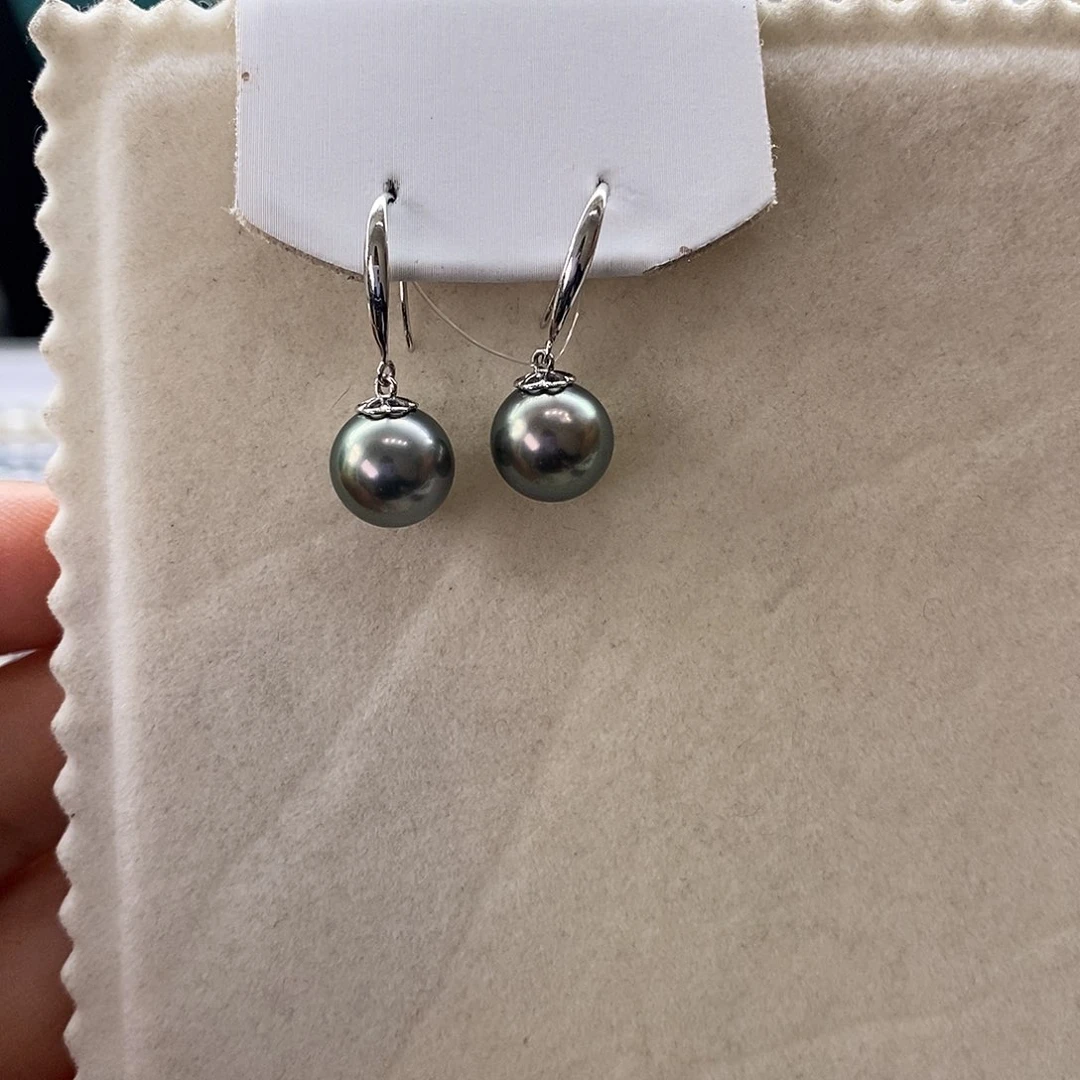 海水珍珠耳饰18K金镶嵌大溪地9-10m m