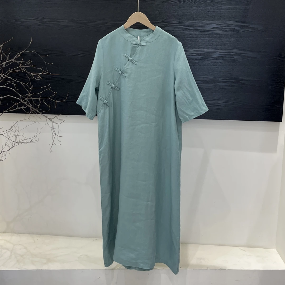 水墨江南-【贵妃醉】纯亚麻盘扣袍子