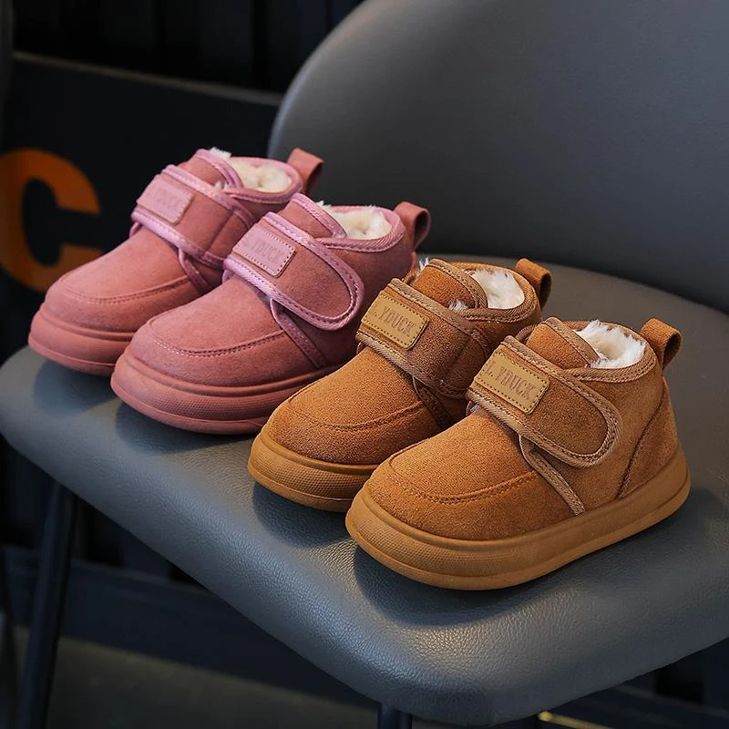 2025冬季男童女童儿童雪地靴时尚简约防滑保暖加绒中小童宝宝棉鞋