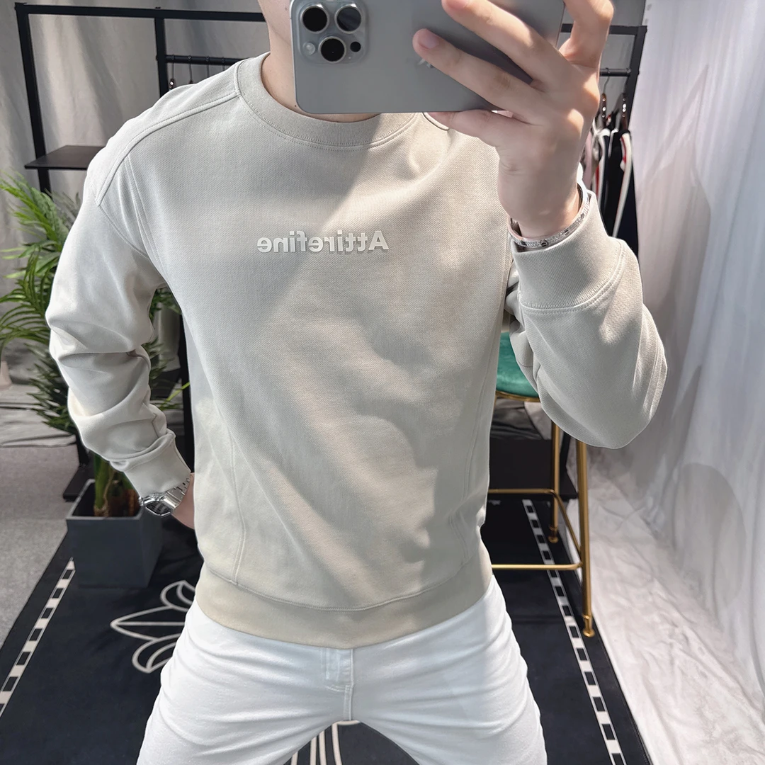 欧洲站男士美式卫衣2025秋季新款高端简约圆领宽松潮牌男装上衣服