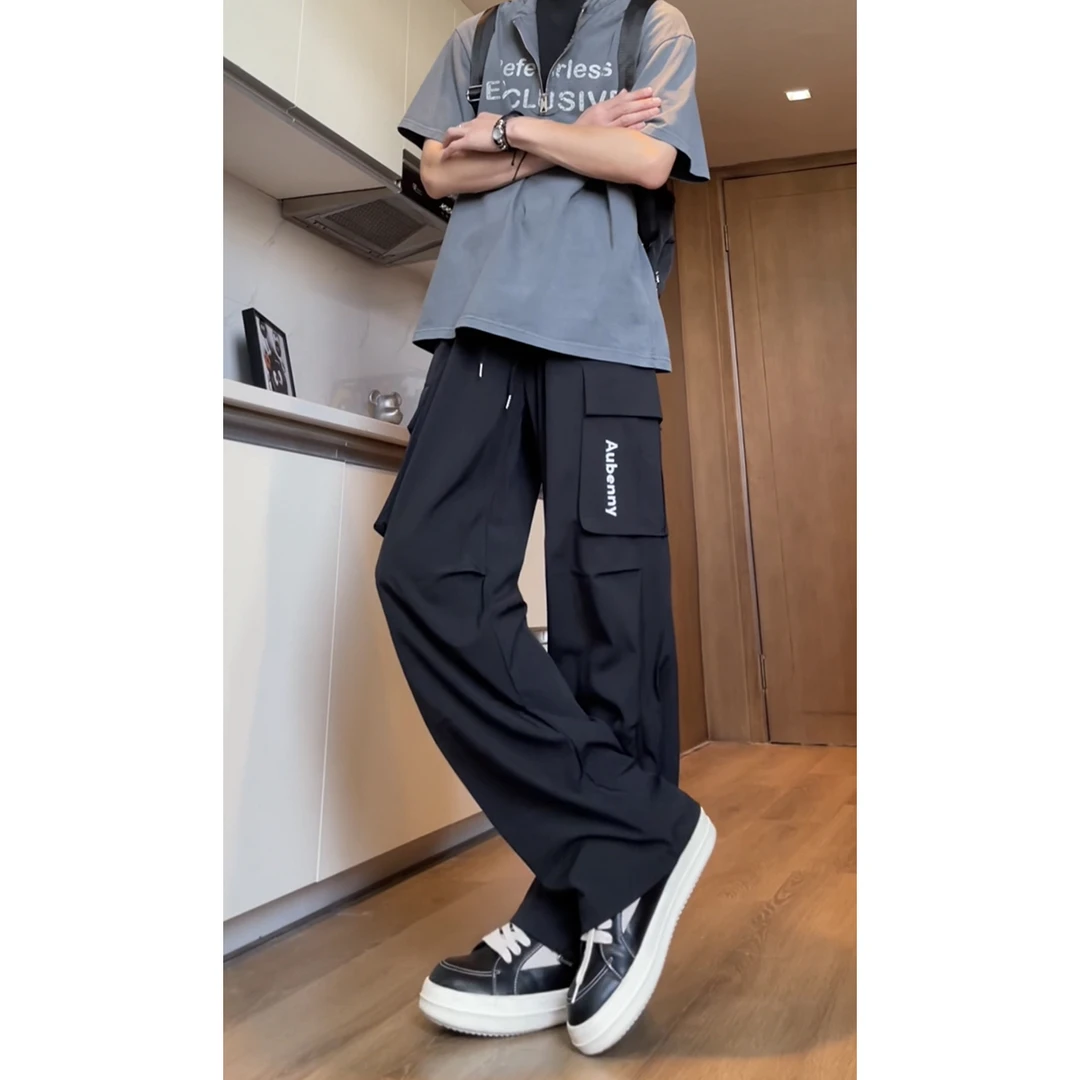 男士垂感冰丝裤轻薄透气宽松直筒凉感工装休闲裤长裤美式潮牌百搭