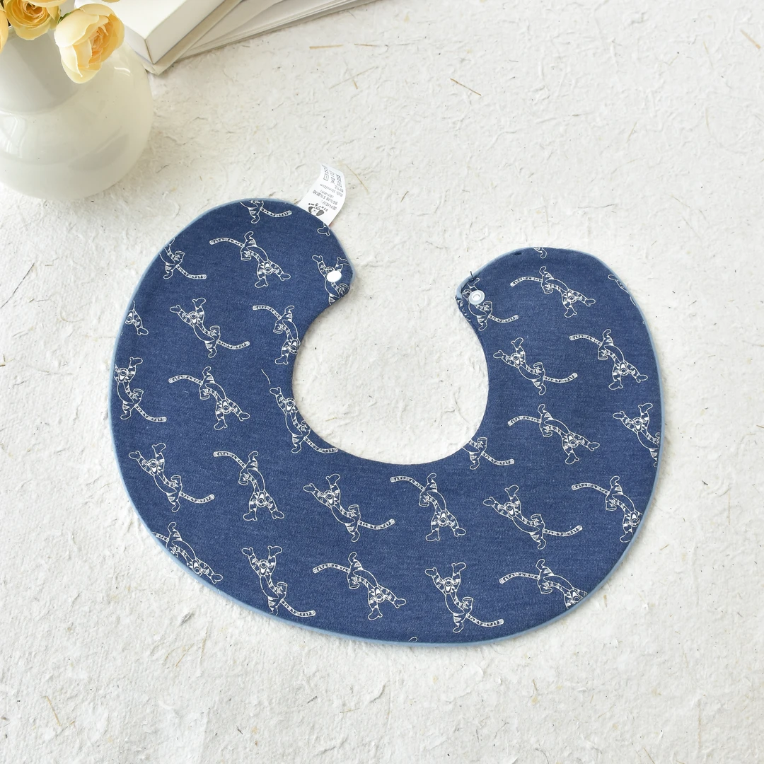 故事我滚边牛仔蓝跳跳虎口水巾宝宝可爱双面可戴加大加宽