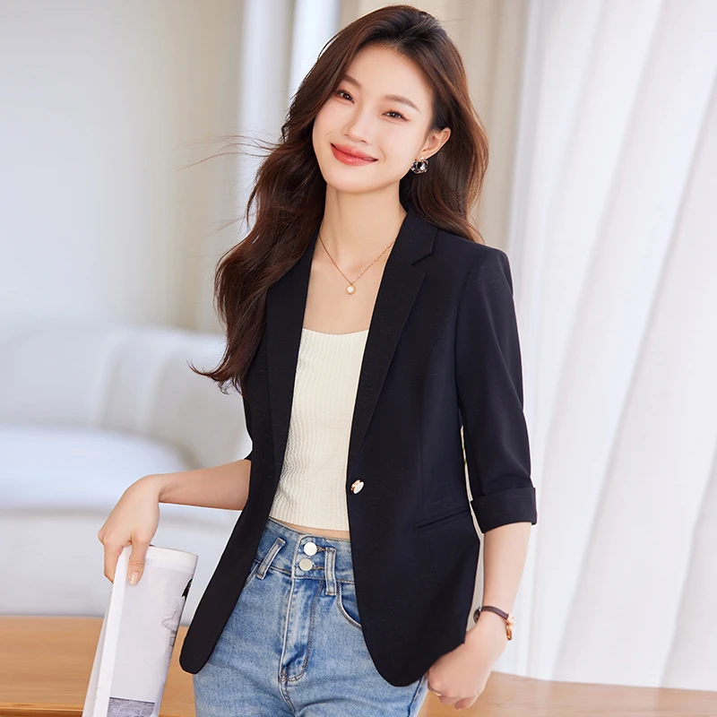 西装外套女夏新款七分袖修身显瘦职业休闲气质百搭小个子西服短款
