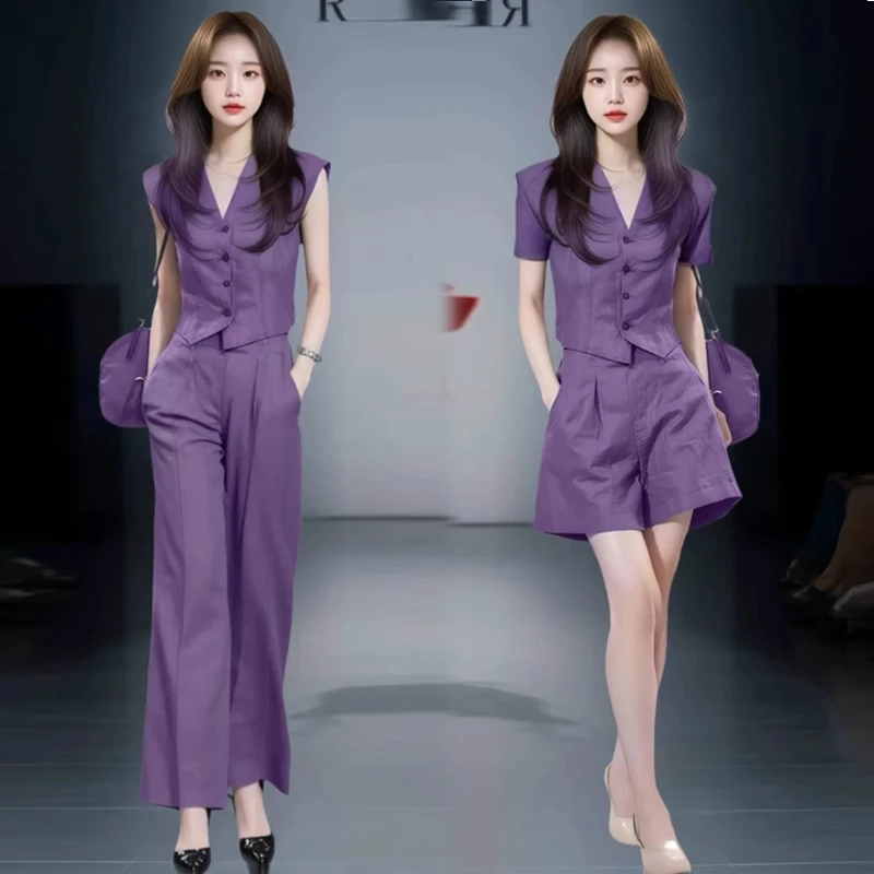 时尚套装女2025夏季新款时髦洋气V领无袖上衣阔腿裤气质两件套潮