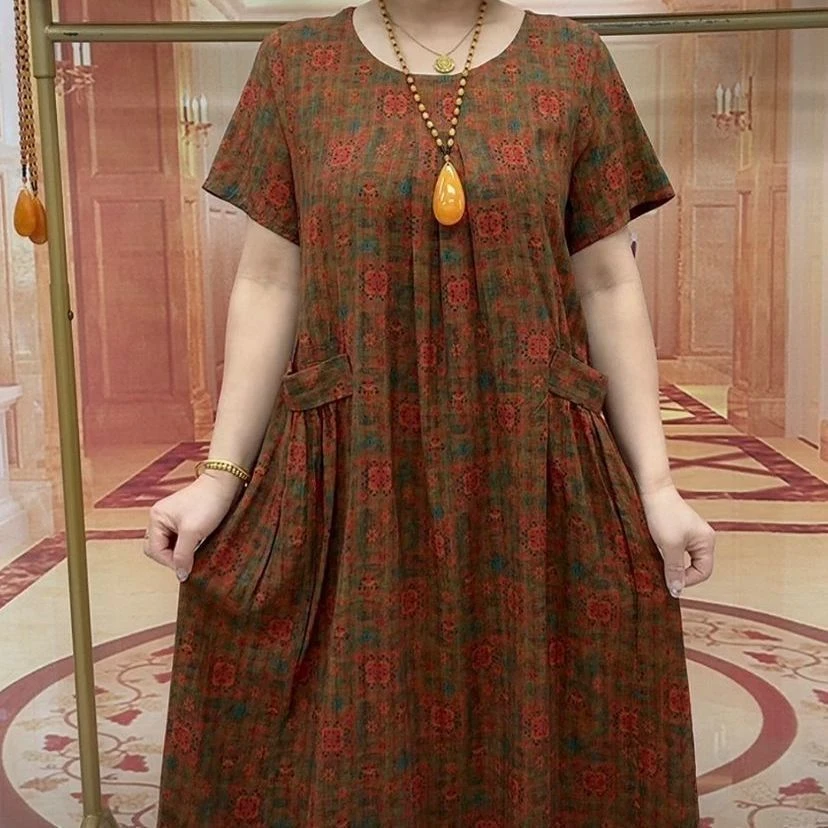 新款大码碎花显瘦连衣裙气质双兜大口袋设计感百搭裙子夏款妈妈装