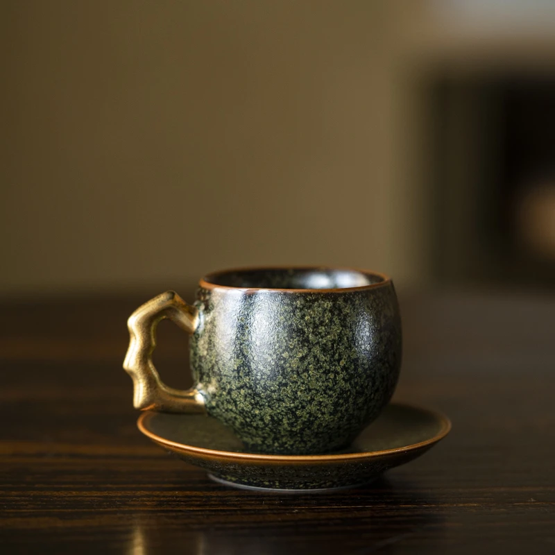 【纳兰】茶叶末杯加杯碟陶瓷家用复古精致（X8999）