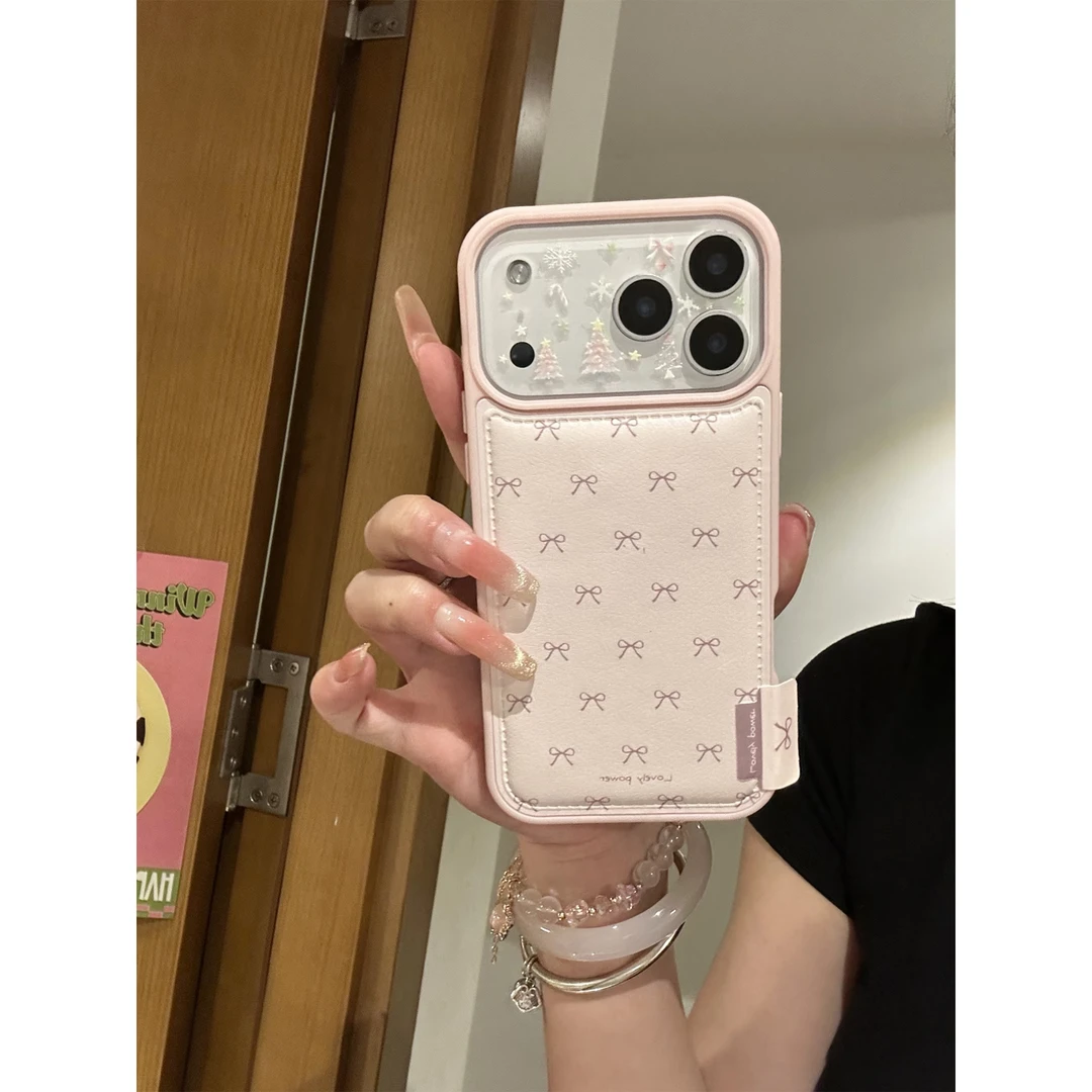 欧克里里小蝴蝶结标签适用苹果16/17大孔皮纹气囊手机壳15/14/13