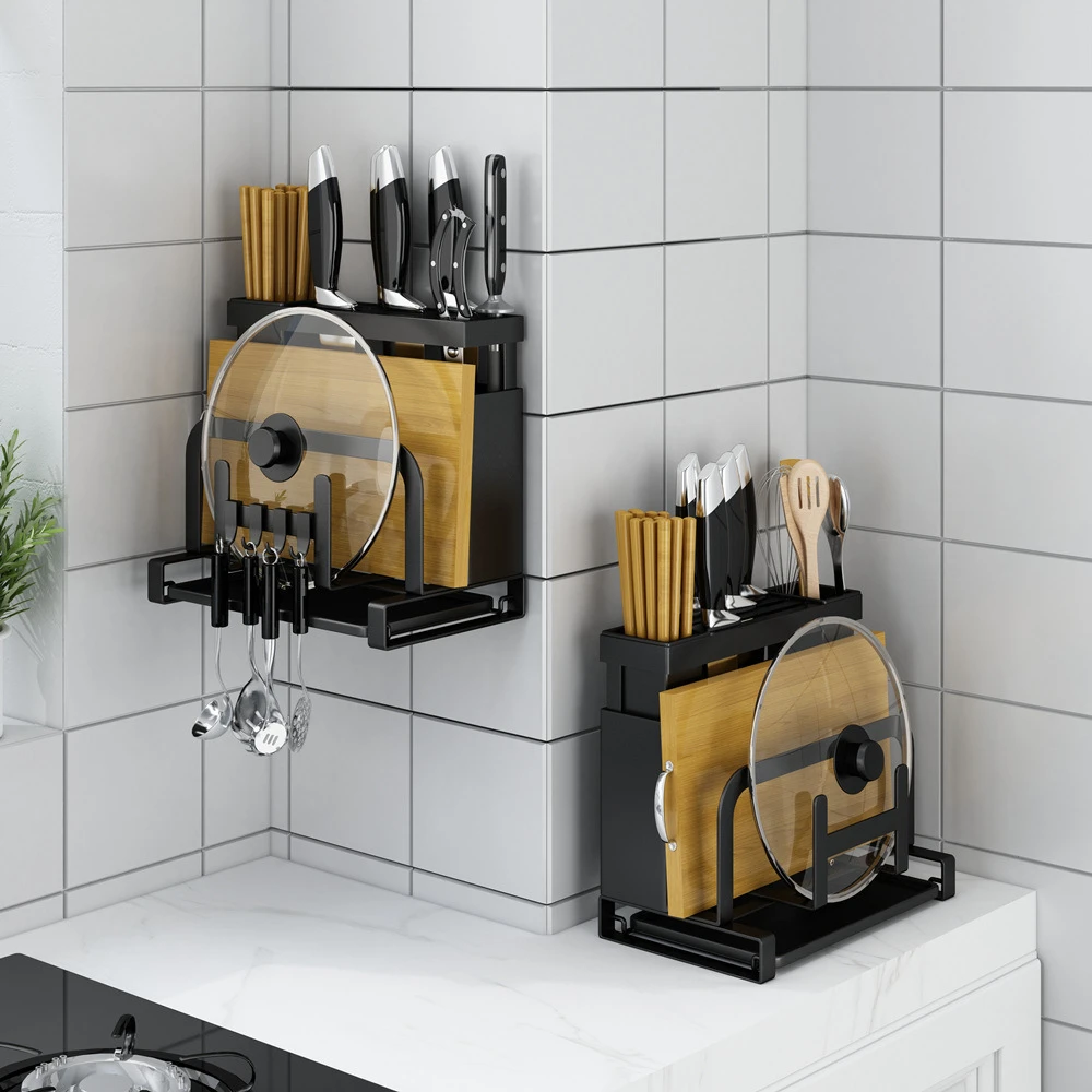 厨房置物架壁挂式免打孔调料收纳刀架筷子架子多功能挂架墙上挂钩