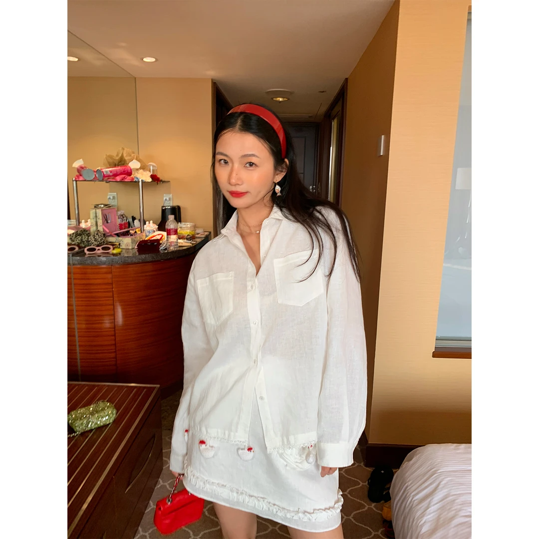 落落狷介 白衬衫女2025年新款夏季长袖小个子上衣亚麻衬衣设计感