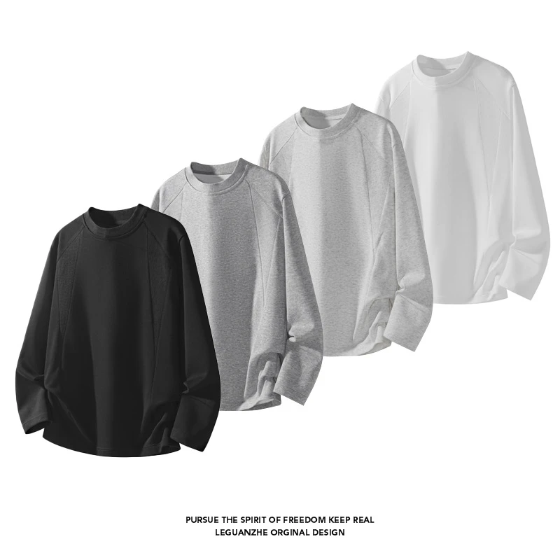美式华棉重磅长袖T恤男女春秋季螺纹打底休闲设计感廓形套头衫