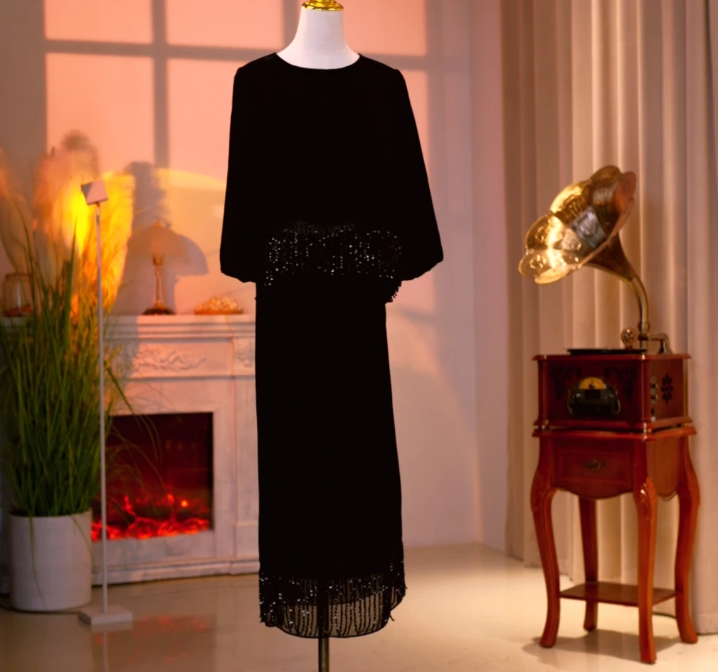 丝绒轻奢高定时尚气质长款优雅两件套2409030连衣裙冬季秋冬黑色