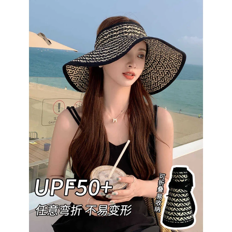 大檐可折叠出游防晒空顶帽子女款2024新款夏季遮阳帽防紫外线草帽
