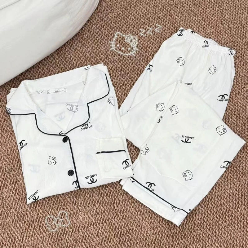 新款春秋季高级小香风睡衣女款可爱猫长袖长裤两件套可外穿家居服