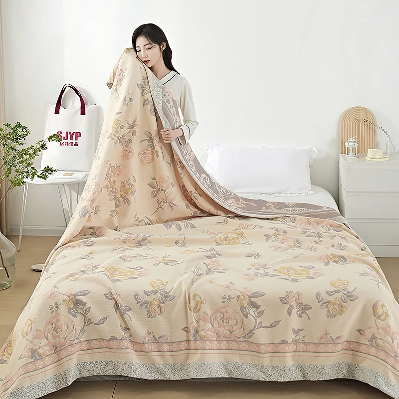 100%纯棉纱布盖毯吸汗透气双人沙发巾全棉家用卧室午睡提花毛巾被