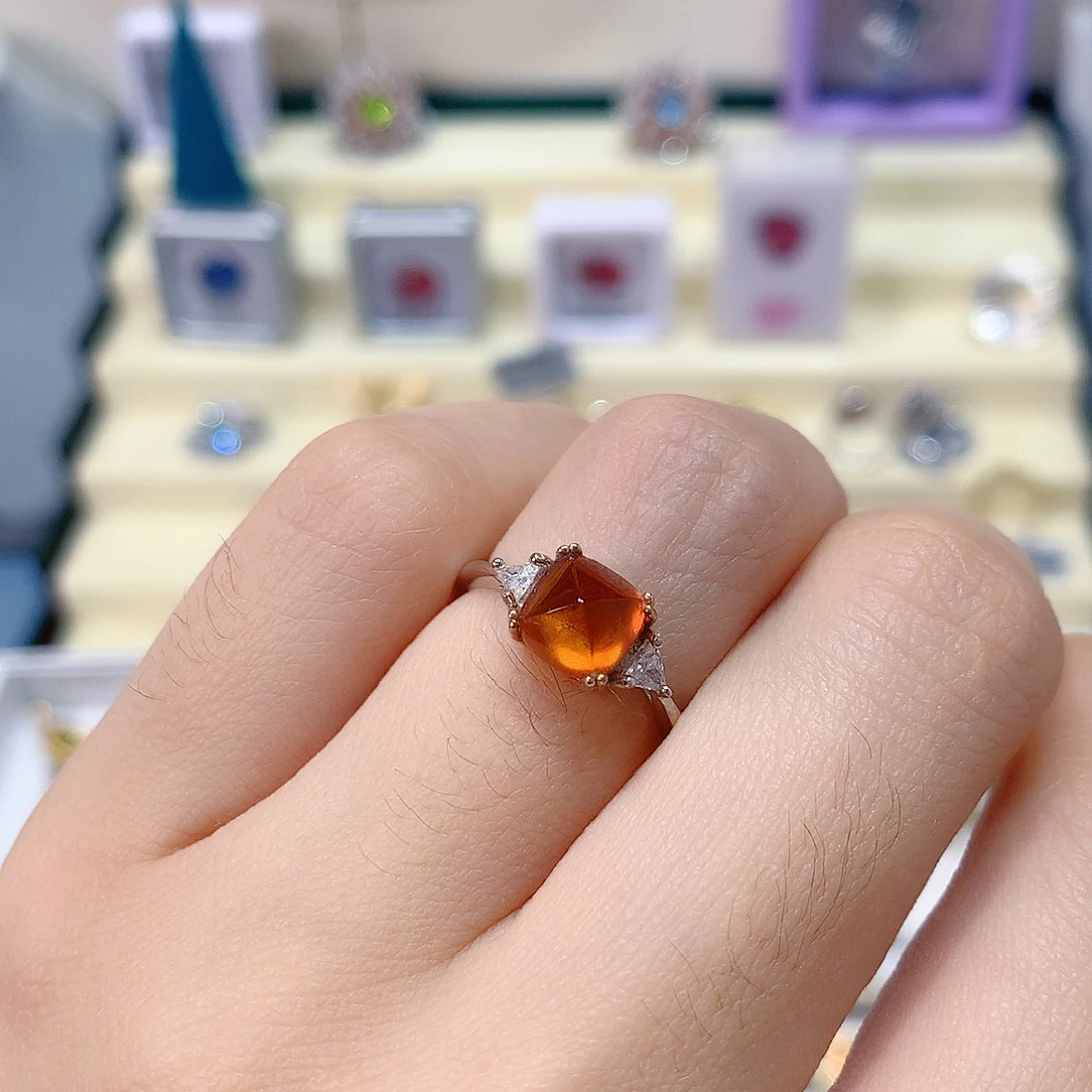 戒指石榴石银S925镶嵌