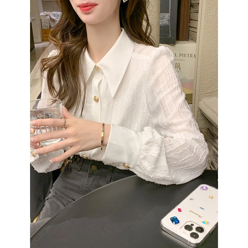 2025年秋季新款设计感百搭气质上衣气质加绒翻领长袖衬衫女秋冬装