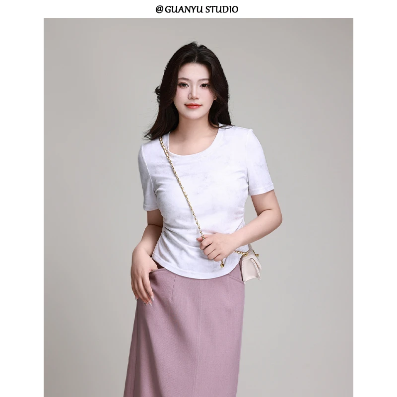 【扎染手记】蛋妹大码女装微胖mm夏季百搭显瘦短袖T恤上衣DM26370