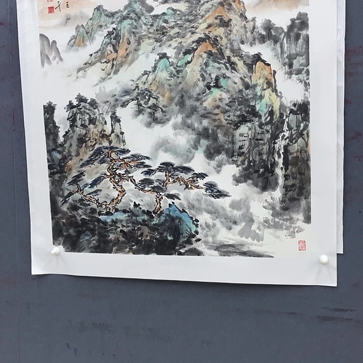 国画四尺斗方山水作品艺