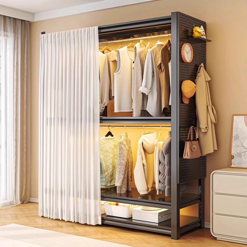 家用货架衣柜置物架衣帽间出租房挂衣架卧室落地多层钢制收纳架子
