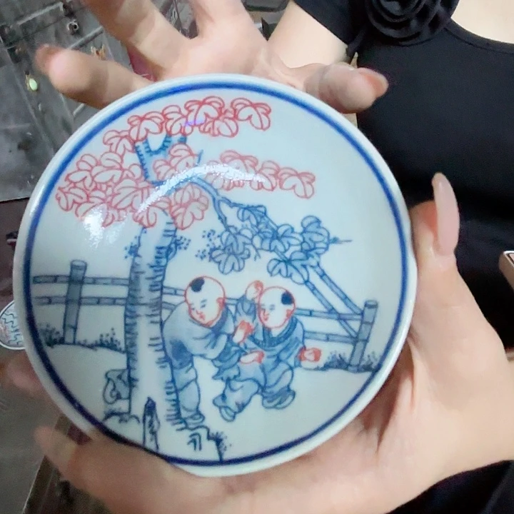 摆件景德镇高温陶瓷人物碟麻仓土