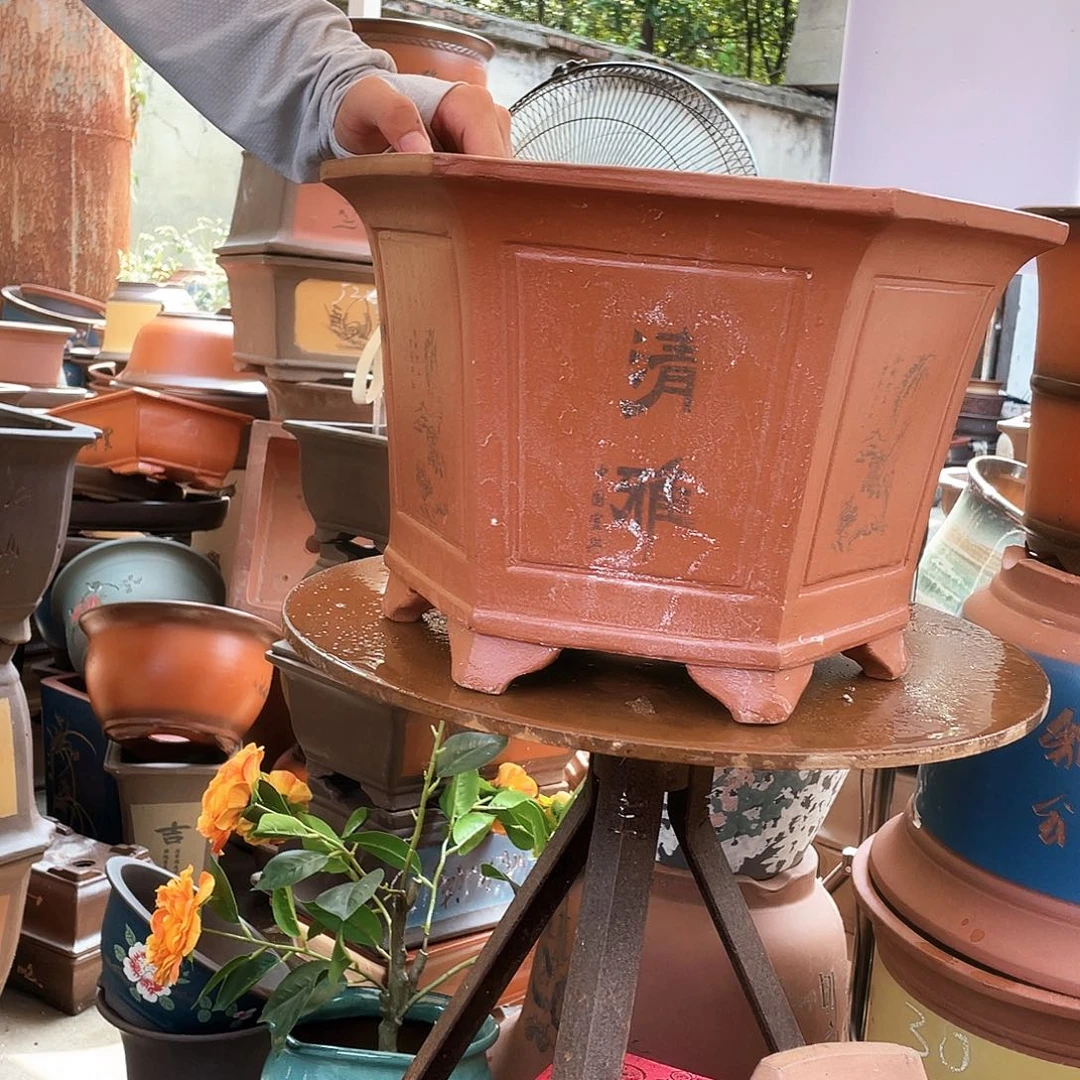 40红清雅六方花盆紫砂花盆