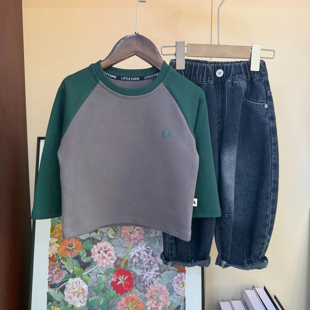 【小“o”加厚撞色长袖T】WD646秋季萌娃童装穿搭纯棉韩版圆领长袖