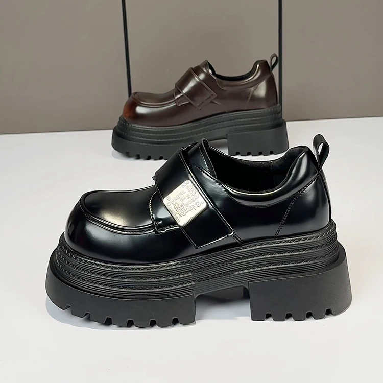 英伦风金属卡扣松糕厚底小皮鞋女2025年春季新款复古百搭时尚单鞋