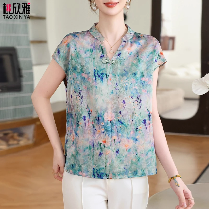 新中式妈妈装2025夏装新款中老年女装夏季短袖上衣50多岁洋气套装