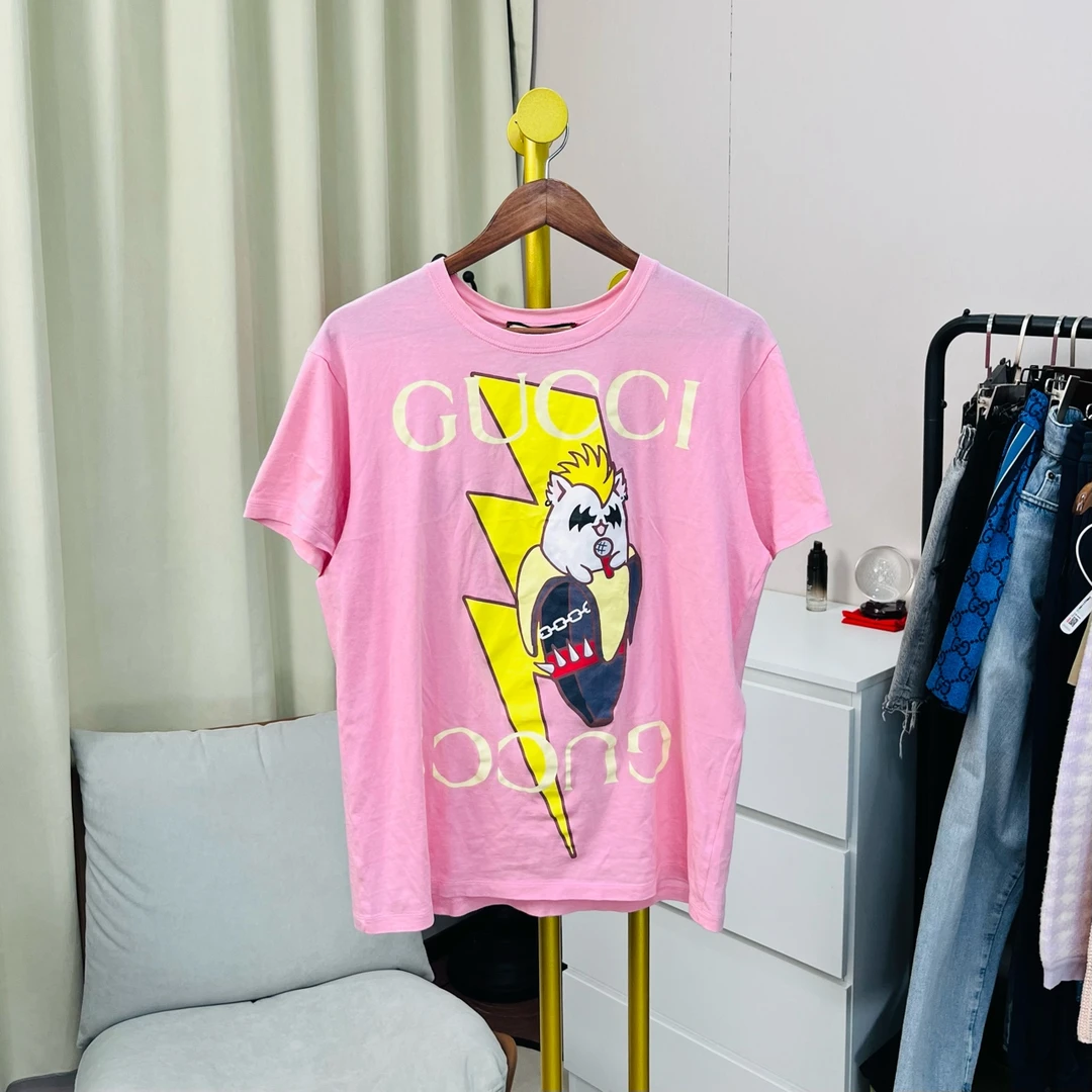 99新 GUCCI/古驰 粉色香蕉闪电短袖 xs码