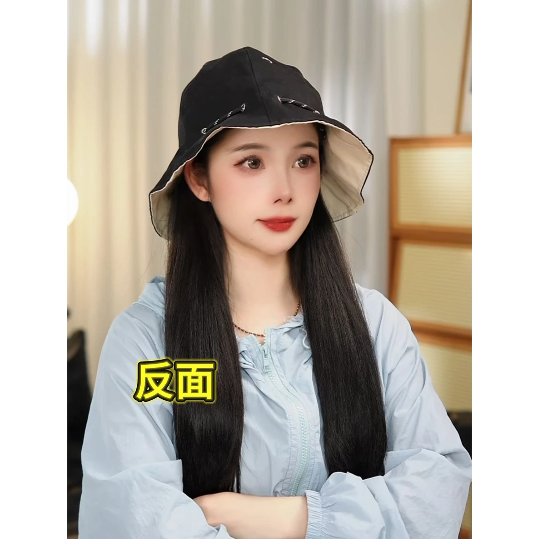 防晒渔夫帽抽绳设计盆帽小众设计可斜挎可折叠袋子户外露营帽