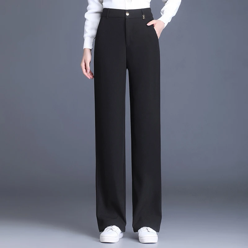 垂感窄版阔腿裤女高腰2025春秋季厚款松紧腰老钱风松弛感直筒裤