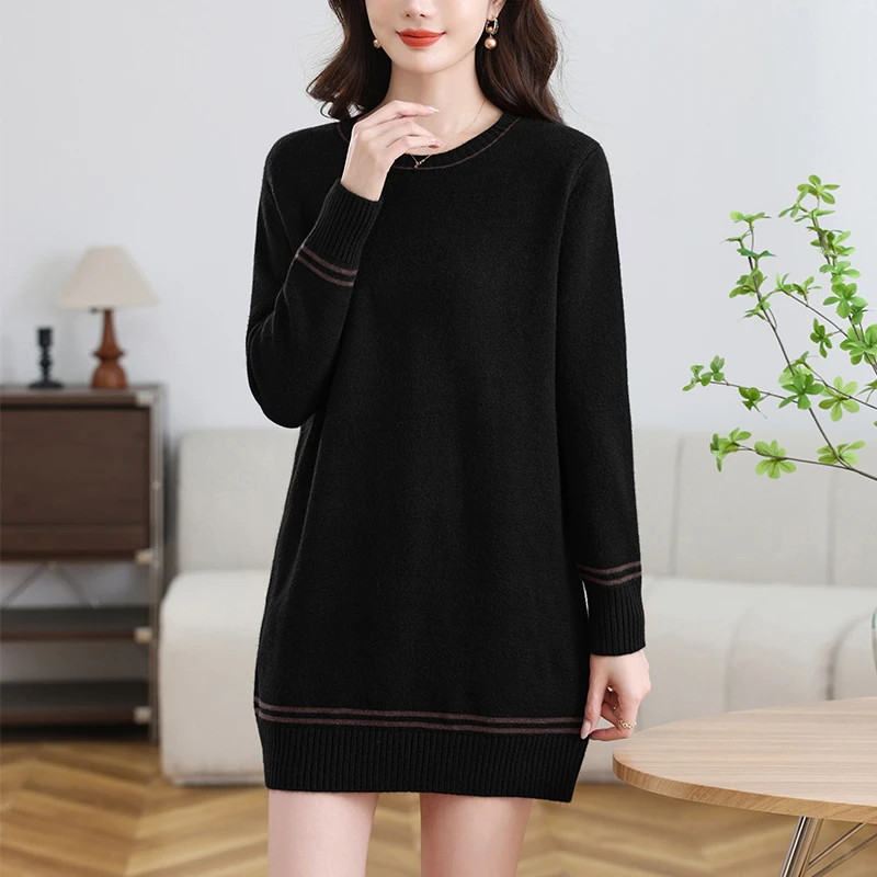 妈妈毛衣裙中长款内搭宽松显瘦针织连衣裙秋冬气质高级感打底衫女