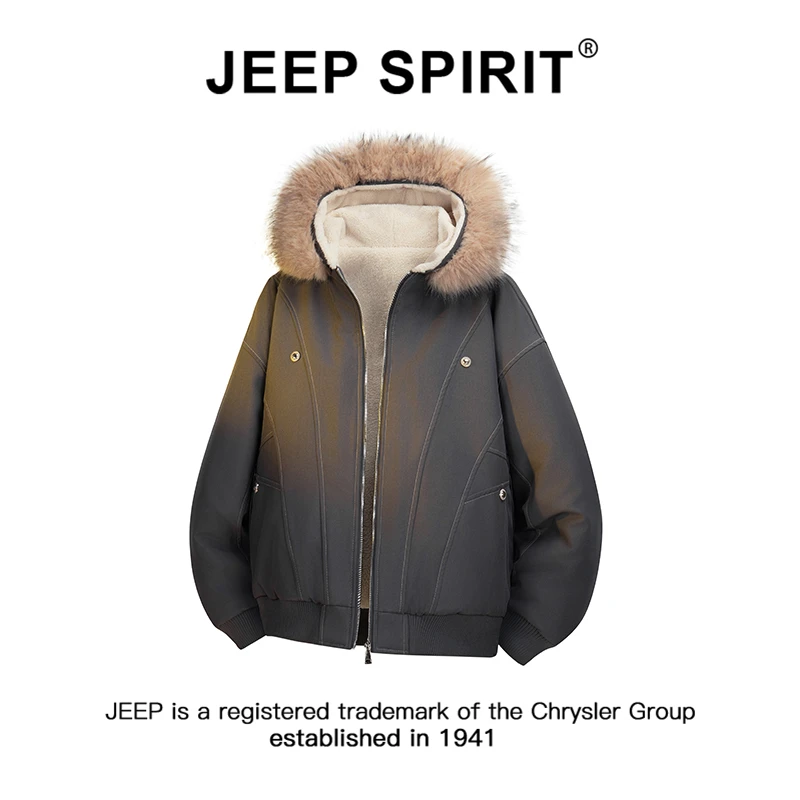 JEEPSPIRIT吉普潮流座山雕毛领御寒棉服男士冬季连帽保暖加厚外套